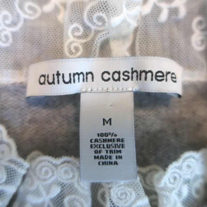 Autumn Cashmere Ruffled Lace Trim Cashmere Sweater Heather Gray Size Medium