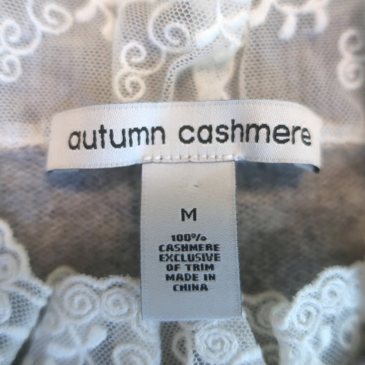 Autumn Cashmere Ruffled Lace Trim Cashmere Sweater Heather Gray Size Medium