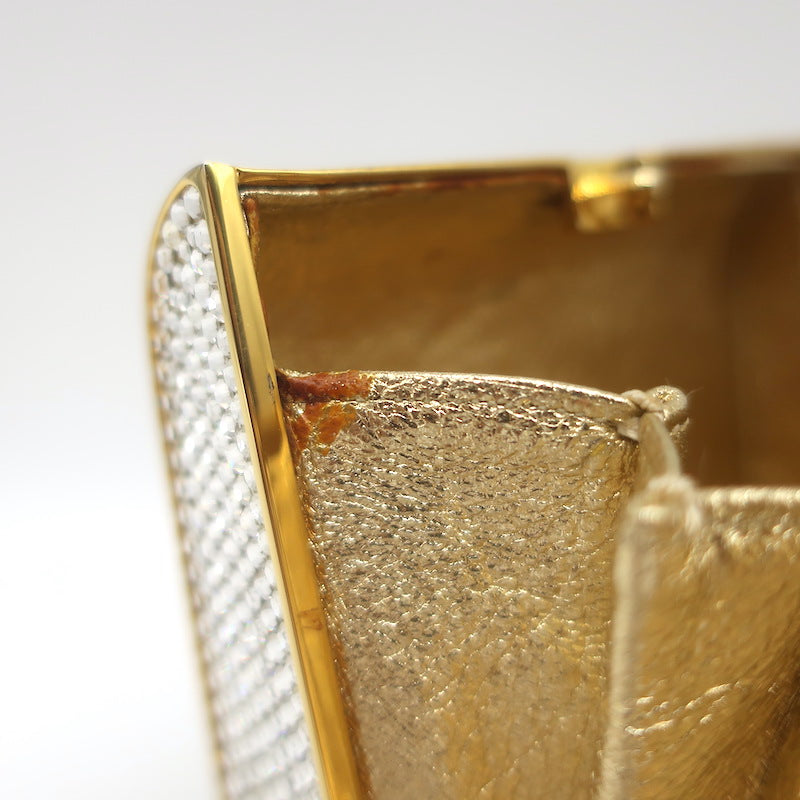 Judith Leiber Swarovski Crystal Minaudiere Mini Box Clutch Silver/Gold