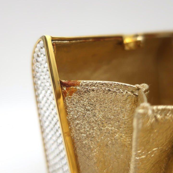 Judith Leiber Swarovski Crystal Minaudiere Mini Box Clutch Silver/Gold
