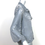 Co Pussy Bow Blouse Gray Floral Print Silk Chiffon Size Small Long Sleeve Top