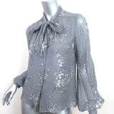 Co Pussy Bow Blouse Gray Floral Print Silk Chiffon Size Small Long Sleeve Top