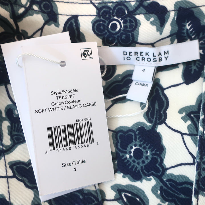 Derek Lam 10 Crosby Kasha Mini Dress Cream/Navy Floral Print Size 4 NEW