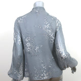 Co Pussy Bow Blouse Gray Floral Print Silk Chiffon Size Small Long Sleeve Top