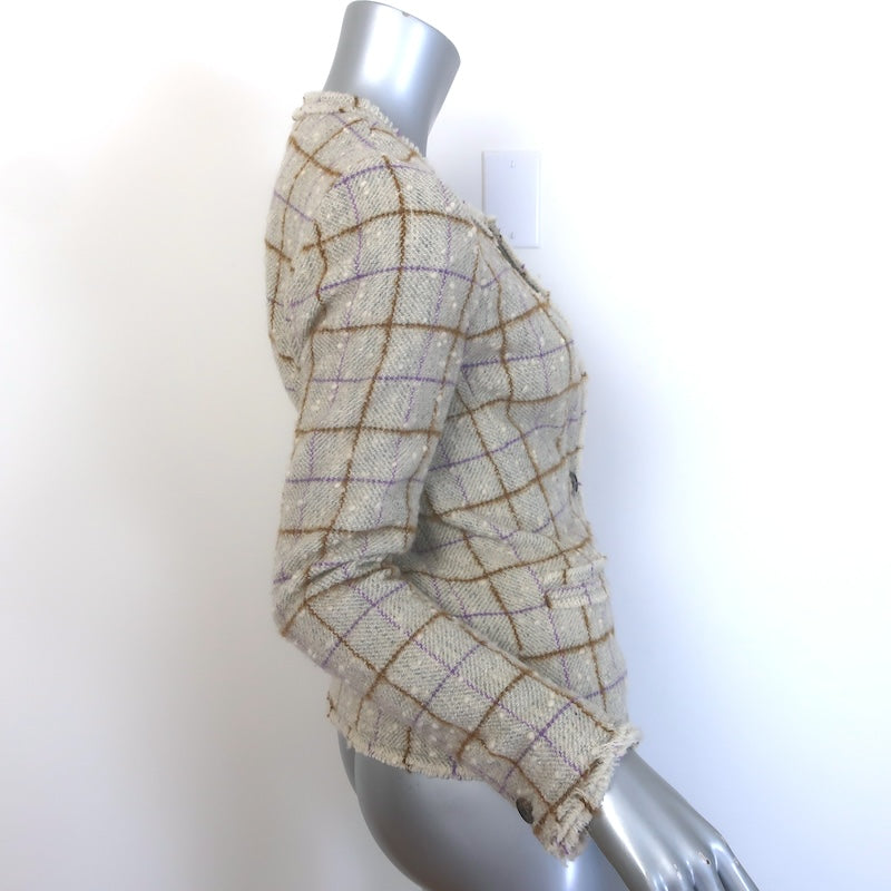 Isabel Marant Etoile Lyra Windowpane Check Jacket Ecru Speckled Tweed Size 36
