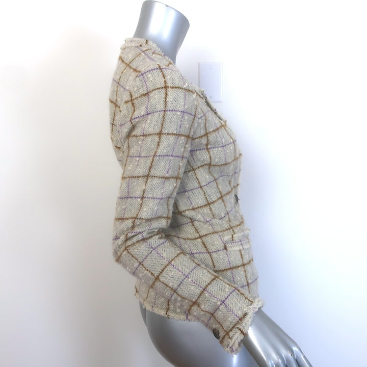 Isabel Marant Etoile Lyra Windowpane Check Jacket Ecru Speckled Tweed Size 36
