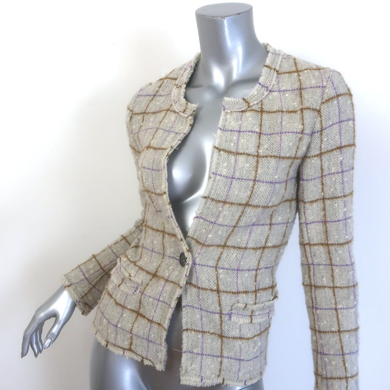 Isabel Marant Etoile Lyra Windowpane Check Jacket Ecru Speckled Tweed Size 36