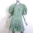 RHODE Claudine Puff Sleeve Mini Wrap Dress Green Floral Print Cotton Size Small