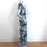 Vintage 1995 Vivienne Tam Mao Print Mesh Maxi Dress Gray Size 1