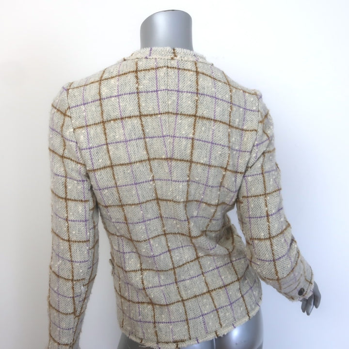 Isabel Marant Etoile Lyra Windowpane Check Jacket Ecru Speckled Tweed Size 36