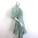 RHODE Claudine Puff Sleeve Mini Wrap Dress Green Floral Print Cotton Size Small