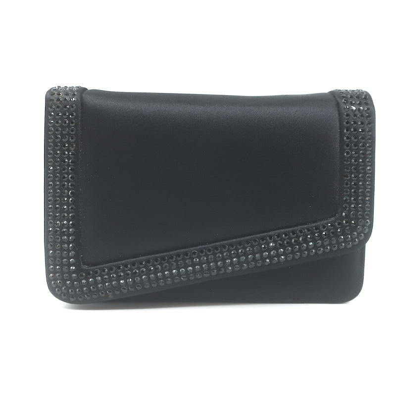 Judith Leiber Crystal-Trimmed Mini Flap Clutch Black Satin Shoulder Bag