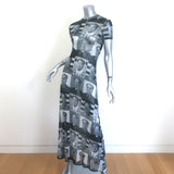 Vintage 1995 Vivienne Tam Mao Print Mesh Maxi Dress Gray Size 1