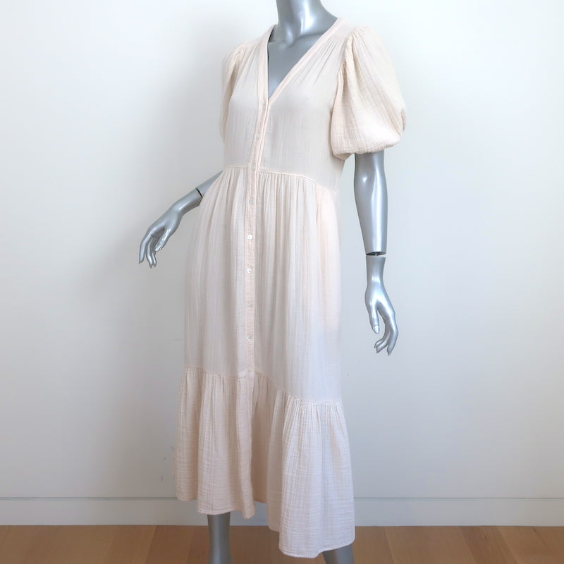 Xirena Lennox Button-Front Midi Dress Ivory Cotton Gauze Size Extra Small