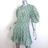 RHODE Claudine Puff Sleeve Mini Wrap Dress Green Floral Print Cotton Size Small