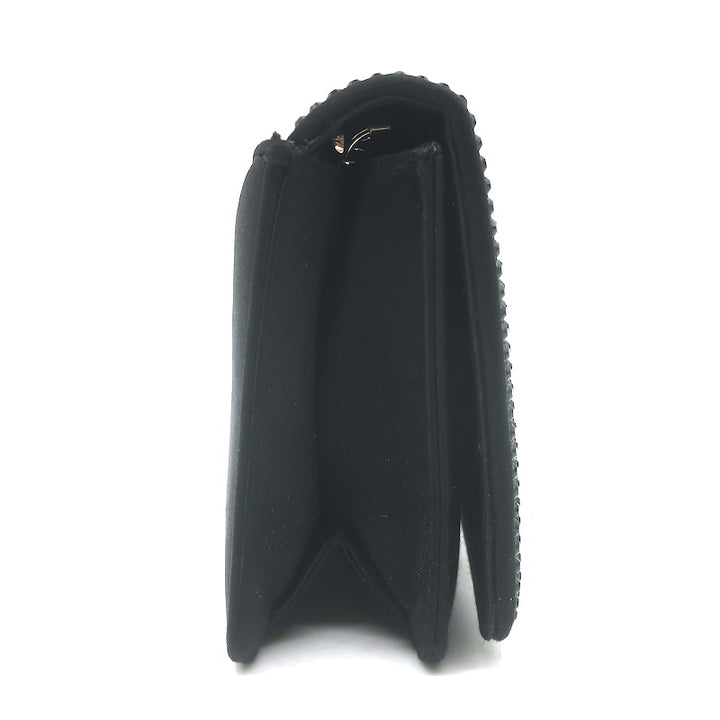 Judith Leiber Crystal-Trimmed Mini Flap Clutch Black Satin Shoulder Bag