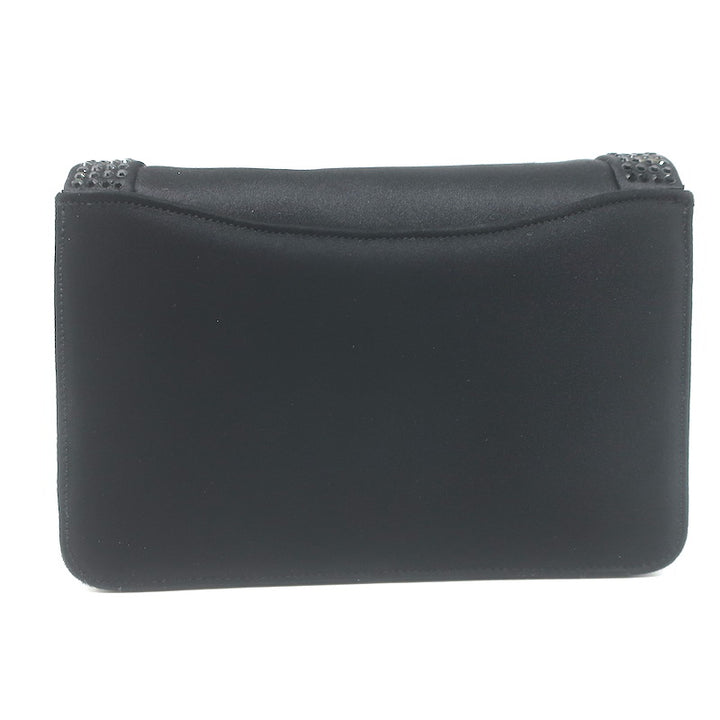 Judith Leiber Crystal-Trimmed Mini Flap Clutch Black Satin Shoulder Bag