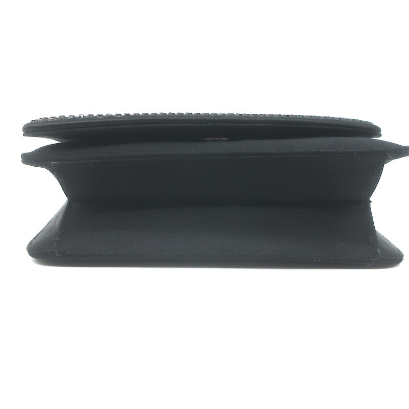 Judith Leiber Crystal-Trimmed Mini Flap Clutch Black Satin Shoulder Bag