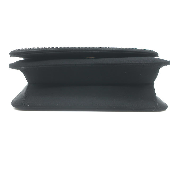 Judith Leiber Crystal-Trimmed Mini Flap Clutch Black Satin Shoulder Bag
