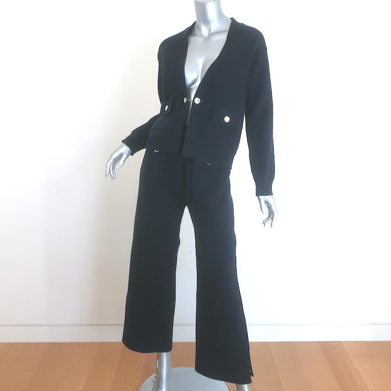 Chanel 24P Cashmere Reversible Cardigan &amp; Wide Leg Pants Set Black/Navy Size 36