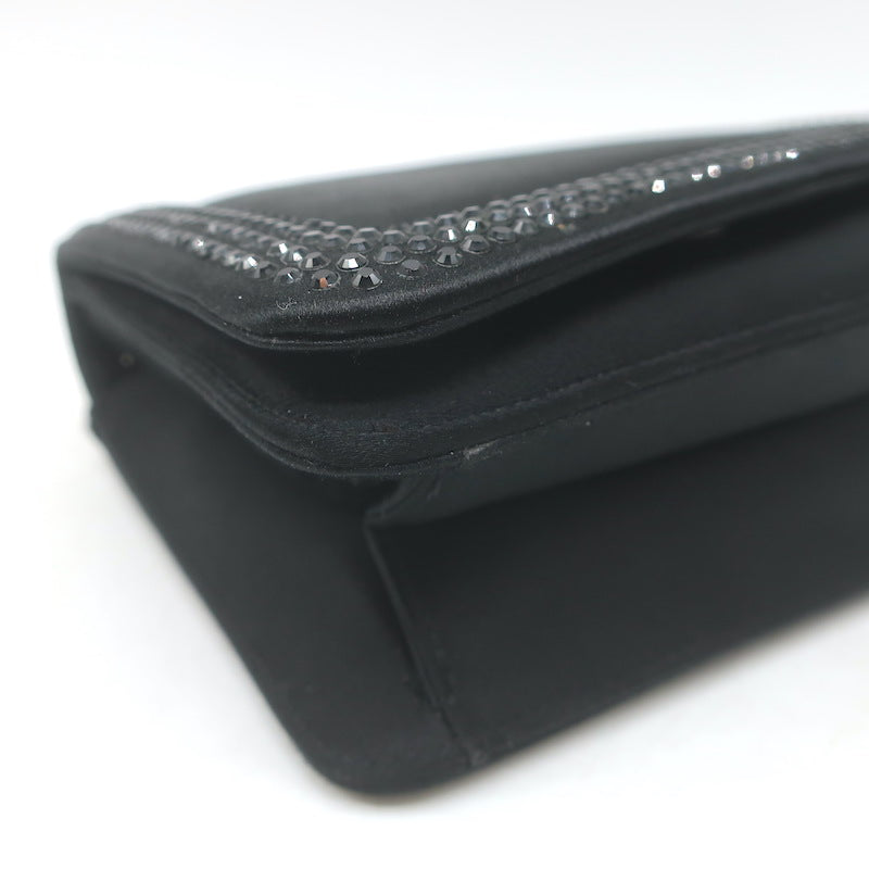 Judith Leiber Crystal-Trimmed Mini Flap Clutch Black Satin Shoulder Bag