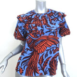 Johanna Ortiz Mundo Invisible Top Blue Printed Silk Size 4 Short Sleeve Blouse