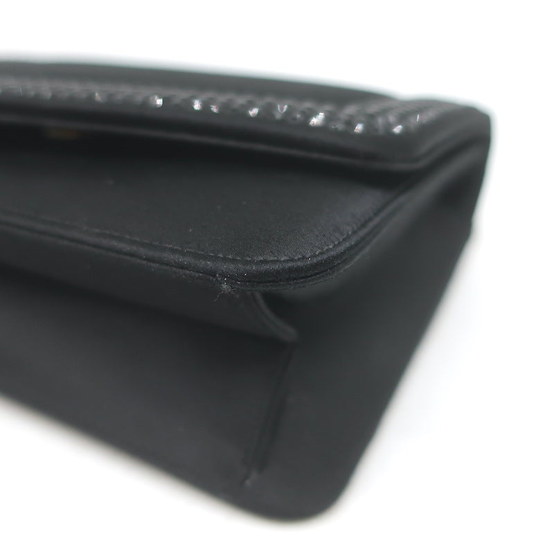 Judith Leiber Crystal-Trimmed Mini Flap Clutch Black Satin Shoulder Bag