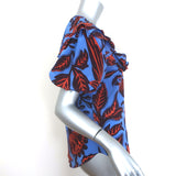 Johanna Ortiz Mundo Invisible Top Blue Printed Silk Size 4 Short Sleeve Blouse