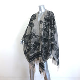 Christian Dior Toile de Jouy Fringed Cashmere Poncho Shawl Gray/Black