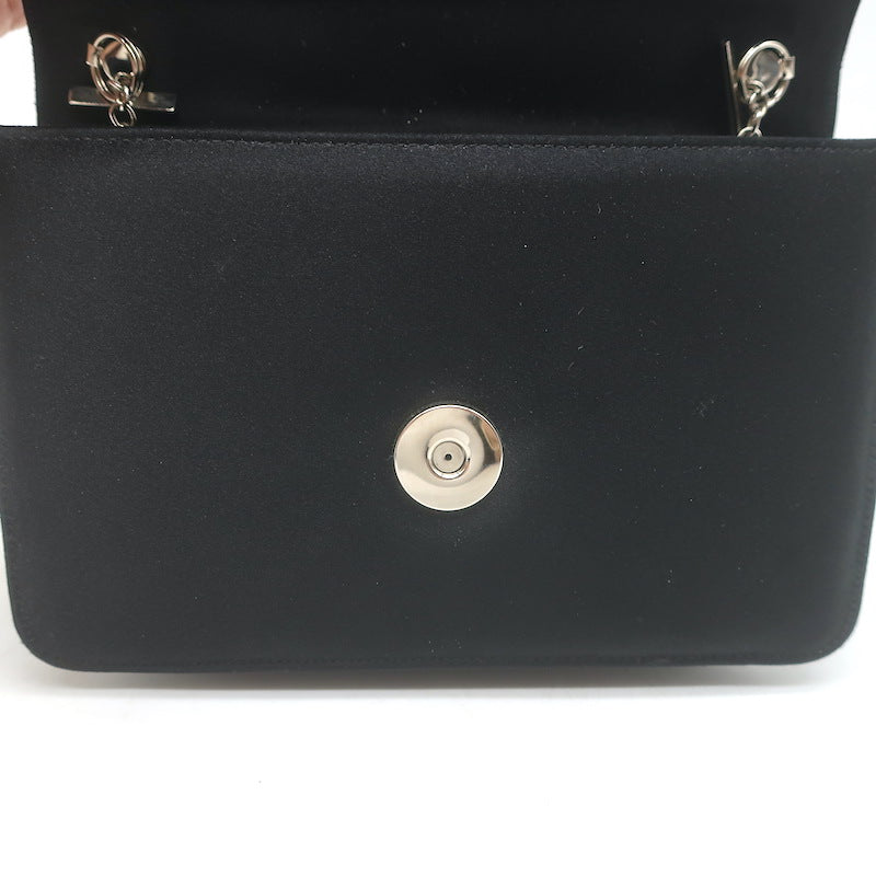 Judith Leiber Crystal-Trimmed Mini Flap Clutch Black Satin Shoulder Bag