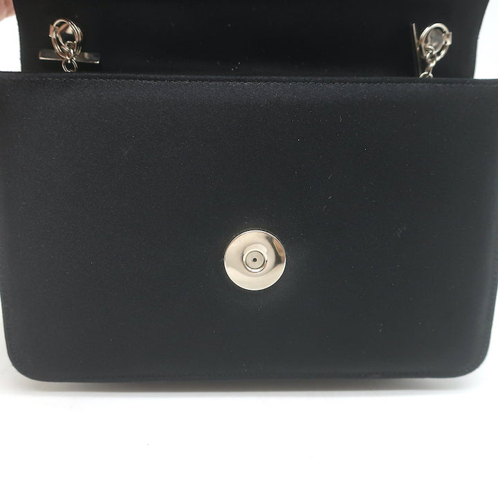 Judith Leiber Crystal-Trimmed Mini Flap Clutch Black Satin Shoulder Bag