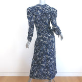 Isabel Marant Midi Dress Albini Navy Marble Print Ruched Silk Size 36
