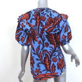 Johanna Ortiz Mundo Invisible Top Blue Printed Silk Size 4 Short Sleeve Blouse