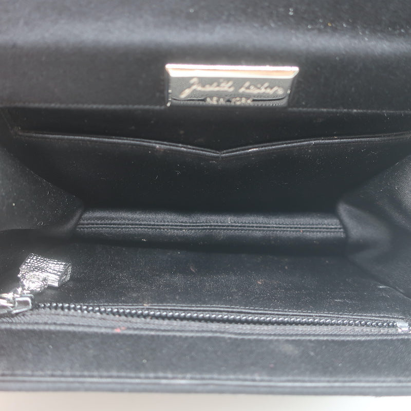 Judith Leiber Crystal-Trimmed Mini Flap Clutch Black Satin Shoulder Bag