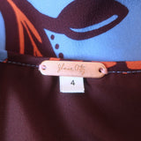 Johanna Ortiz Mundo Invisible Top Blue Printed Silk Size 4 Short Sleeve Blouse