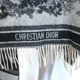 Christian Dior Toile de Jouy Fringed Cashmere Poncho Shawl Gray/Black