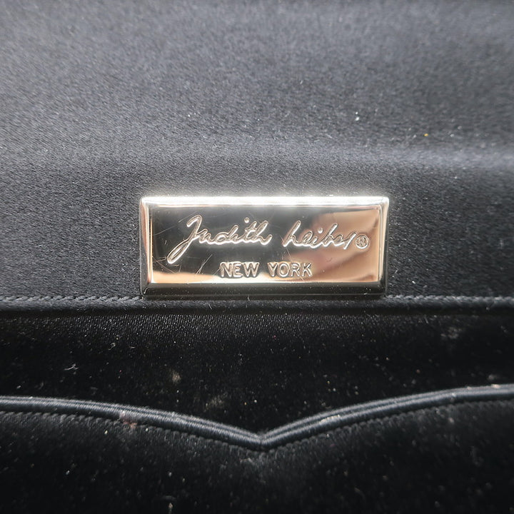 Judith Leiber Crystal-Trimmed Mini Flap Clutch Black Satin Shoulder Bag