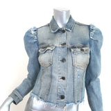 Retrofete Rissa Puff Sleeve Distressed Denim Jacket Light Zephyr Size Small
