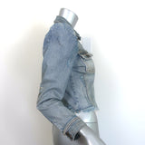Retrofete Rissa Puff Sleeve Distressed Denim Jacket Light Zephyr Size Small