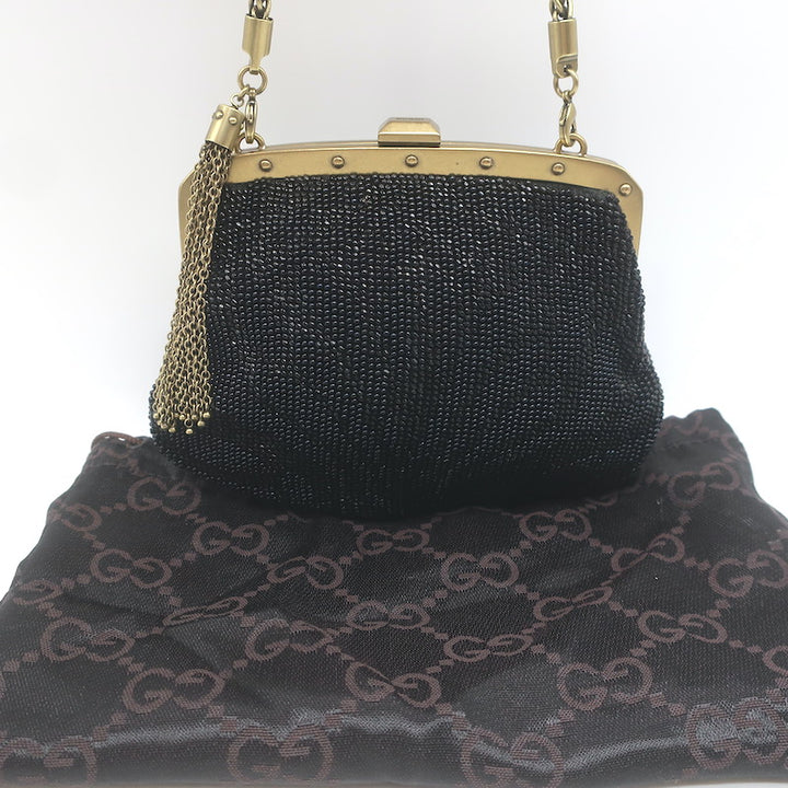 Gucci Tom Ford Tassel Chain Strap Beaded Mini Evening Bag Black
