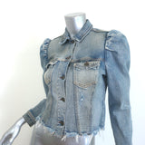 Retrofete Rissa Puff Sleeve Distressed Denim Jacket Light Zephyr Size Small