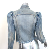 Retrofete Rissa Puff Sleeve Distressed Denim Jacket Light Zephyr Size Small