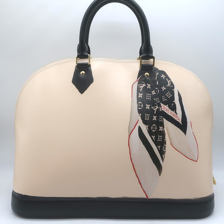 Louis Vuitton Alma GM Scarf Print Bag Eggshell Leather NEW