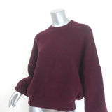 Khaite Margaux cashmere blouson-sleeve sweater in merlot, authentic pre-owned, gently worn luxury knit, size S