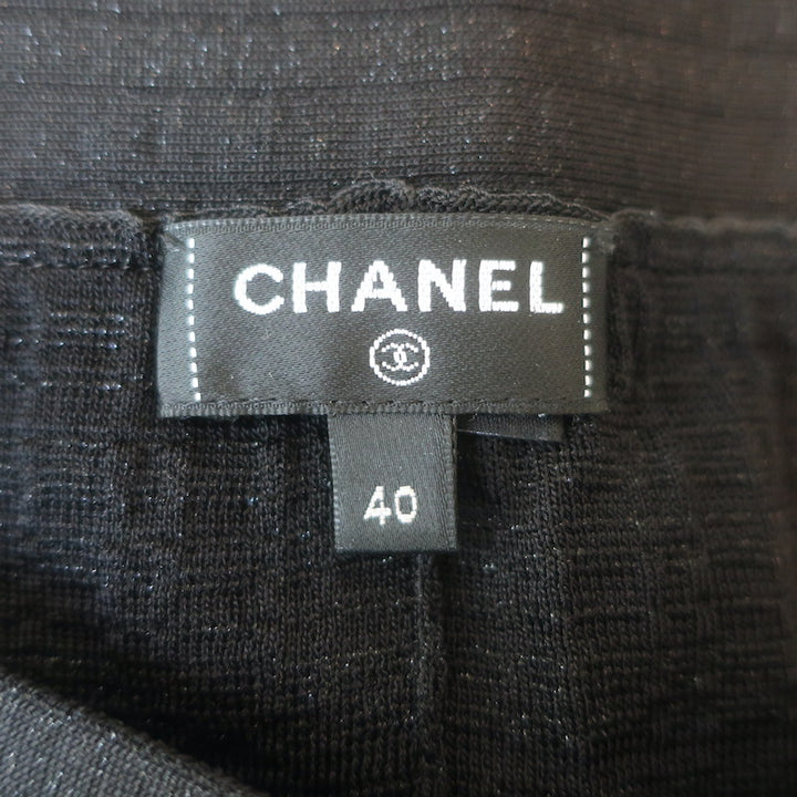 Chanel Metallic Knit Flared Pants Black Size 40
