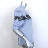 G. Label by goop Cari Lace-Inset Puff Sleeve Top Blue Striped Cotton Size 4