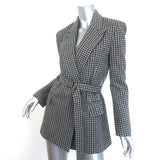 Max Mara Kabala Belted Houndstooth Blazer Taupe & Black Virgin Wool Size 6