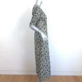 Masscob Ruched Sleeve Maxi Dress Cream/Black Floral Print Cotton Size Large