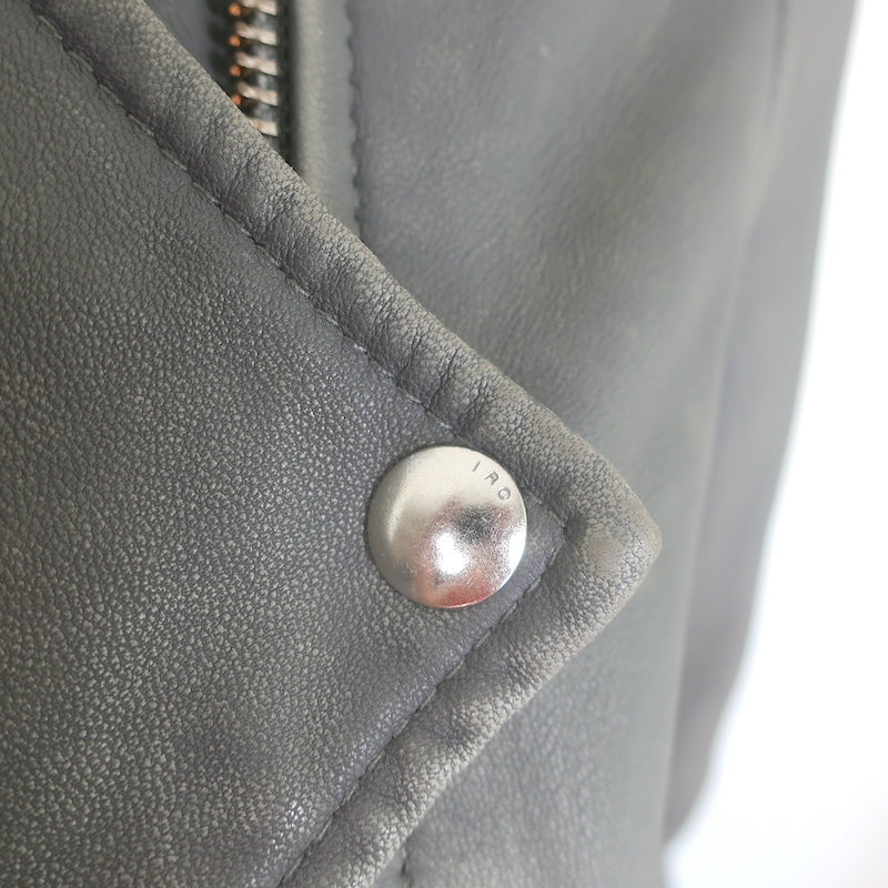 IRO Luigaspe Double-Zip Leather Biker Jacket Gray Size 38