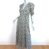 Masscob Ruched Sleeve Maxi Dress Cream/Black Floral Print Cotton Size Large